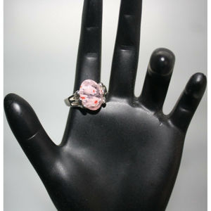 3/$15 Pink Stone With White Flowers Silver Women's fashion Jewelry Sz 8 New